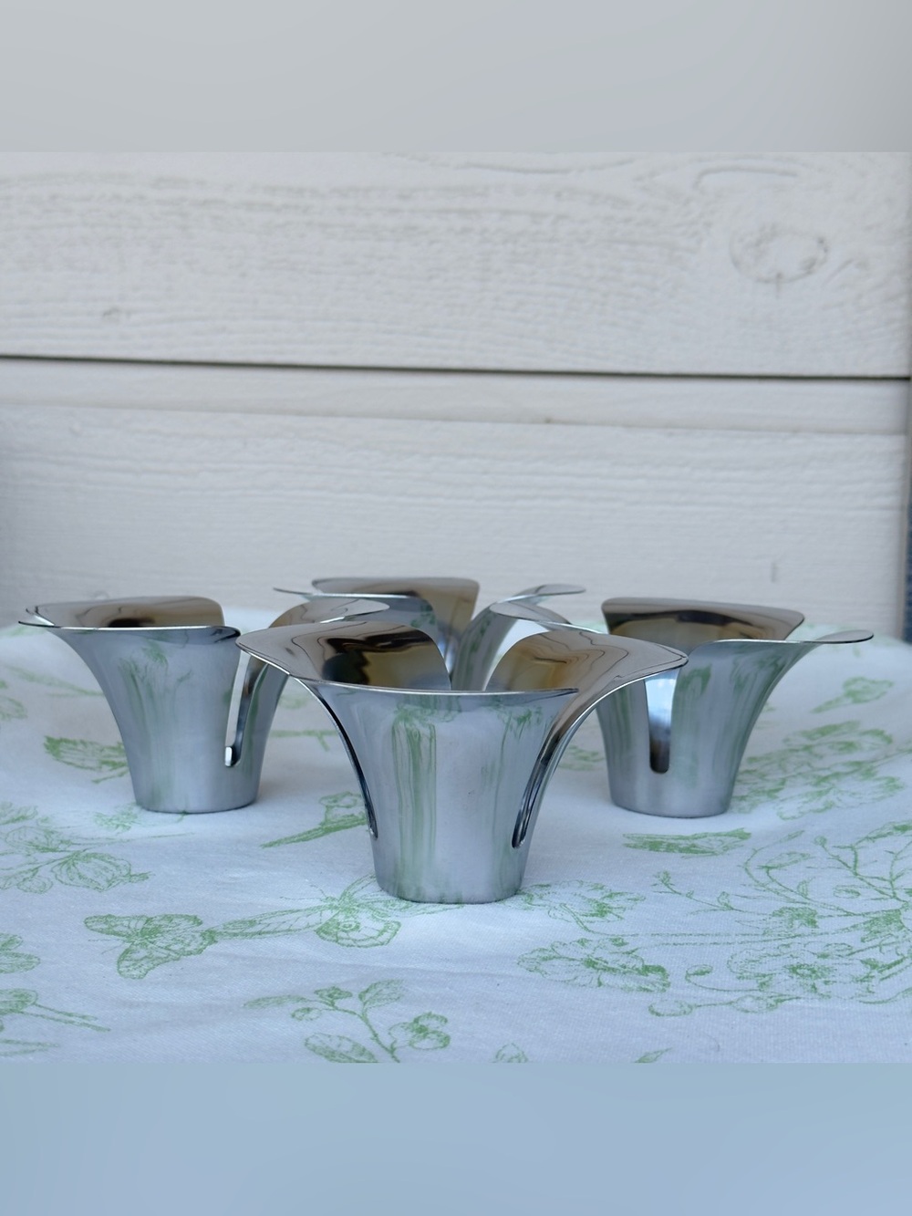 Vintage 2 Pairs of Ikea Stillhet Silver tone Tea Light Holders, Botanica /Floral
